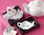 “Swee-Tea” Ceramic Tea-Bag Caddy in Black & White Serving-Tray Gift Box