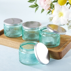 Garden Blooms Glass Tea Light Holder - Blue (Set of 4)