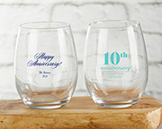 Personalized 15 oz. Stemless Wine Glass - Anniversary